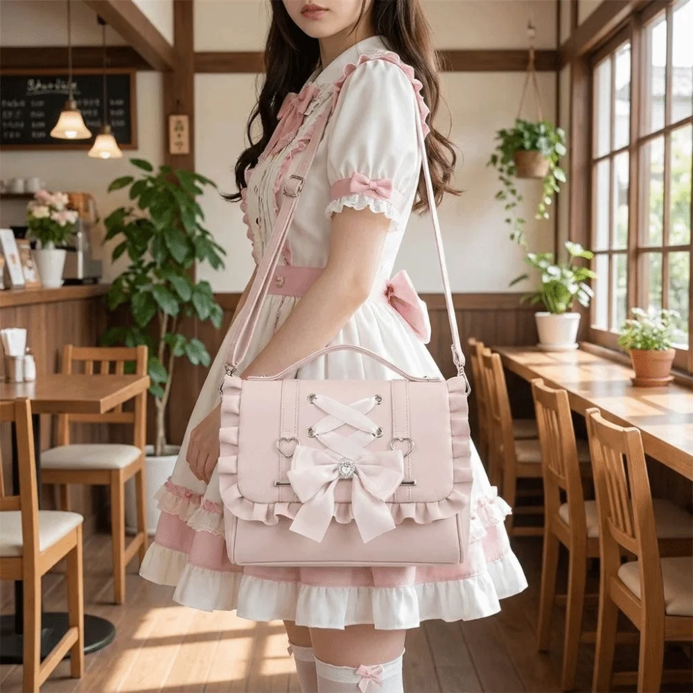 Cute Tie Bow Backpack Bowknot Y2k Ballet Style Shoulder Bag Lolita Handbag School Bag Spicy Girl