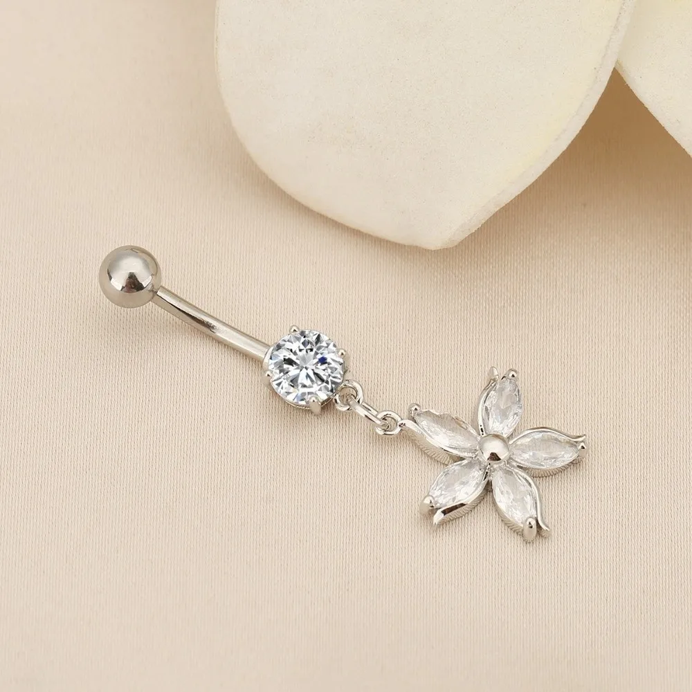 Alloy Rhinestone Piercing Belly Dangled Design Shiny Apricot Blossom Navel Jewelry Detachable Dual Color