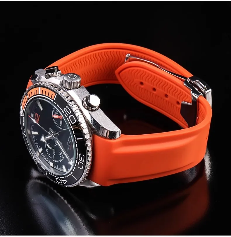 20mm 21mm 22mm Rubber Silicone Strap Watchband For Omega SEAMASTER PLANET OCEAN Deployant Folding buckle Men's Bracelet Accessor