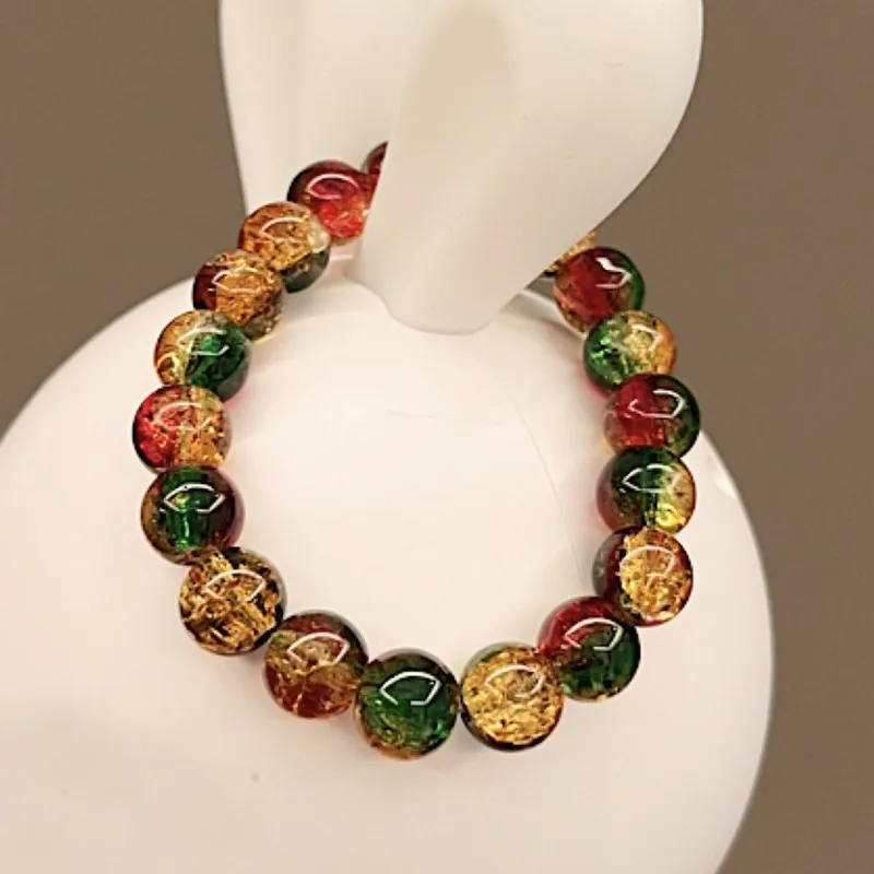 Women Two Color Gradient Crackled Crystal Glass Beaded Bracelet Handmade Elegant Vintage Jewelry Gift