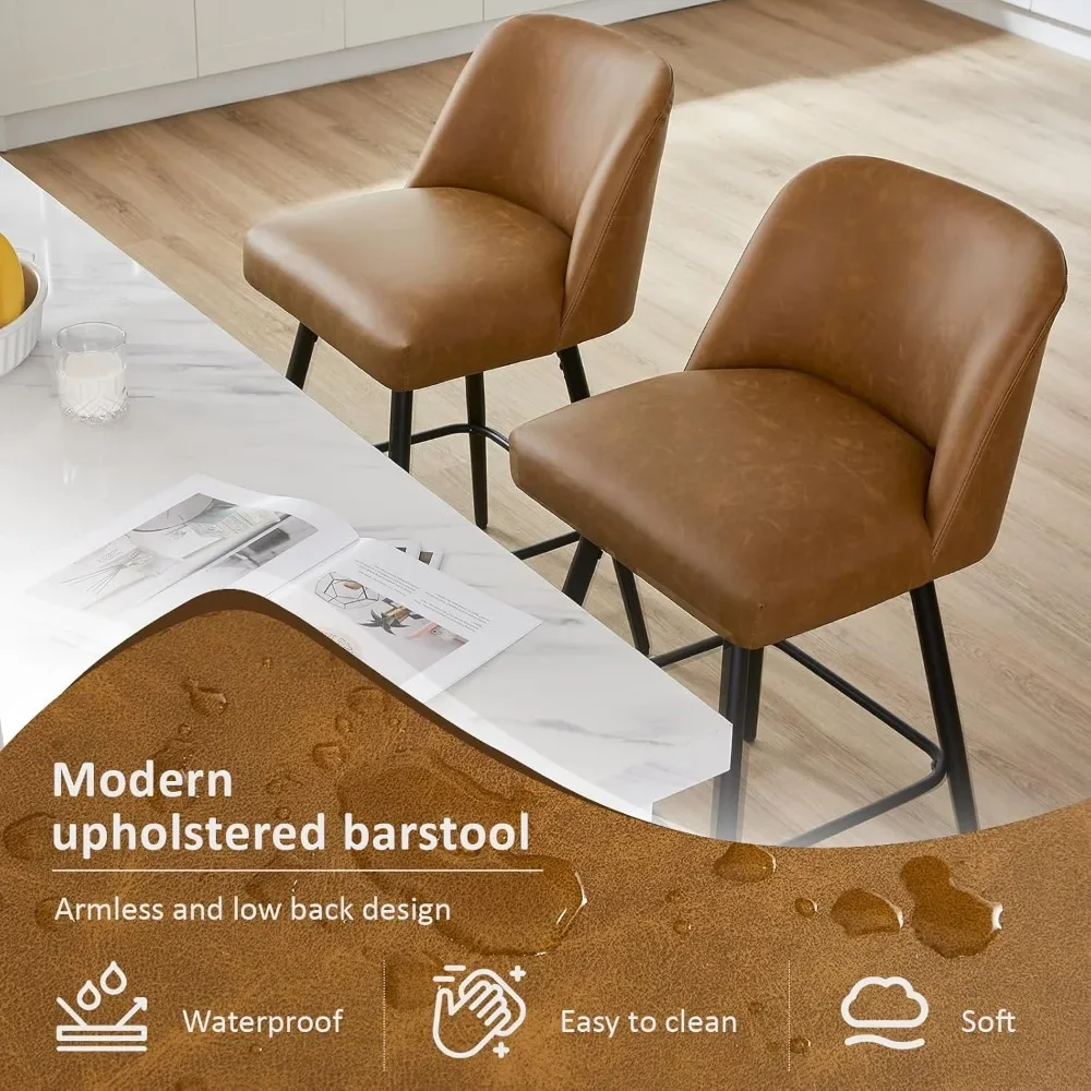 مجموعة من 4 مقاعد بارتفاع عداد 360 درجة ° مقعد دوار من الجلد الصناعي عالي الظهر بطول 26 بوصة لجزيرة المطبخ باللون الأسود والأبيض والبني #5