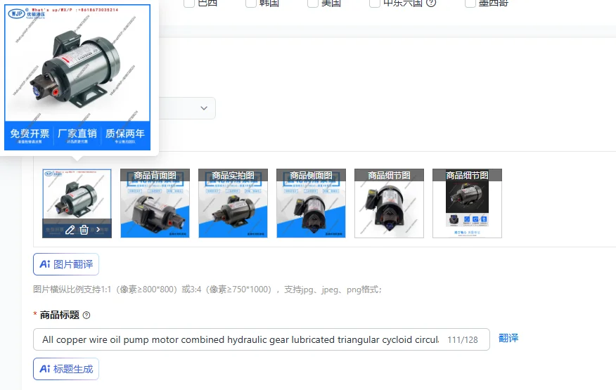 Cast Iron  Pump Motor with All Copper Wire Hydraulic Gear Lubricated Triangular Cycloid Circulating for Industrial Use