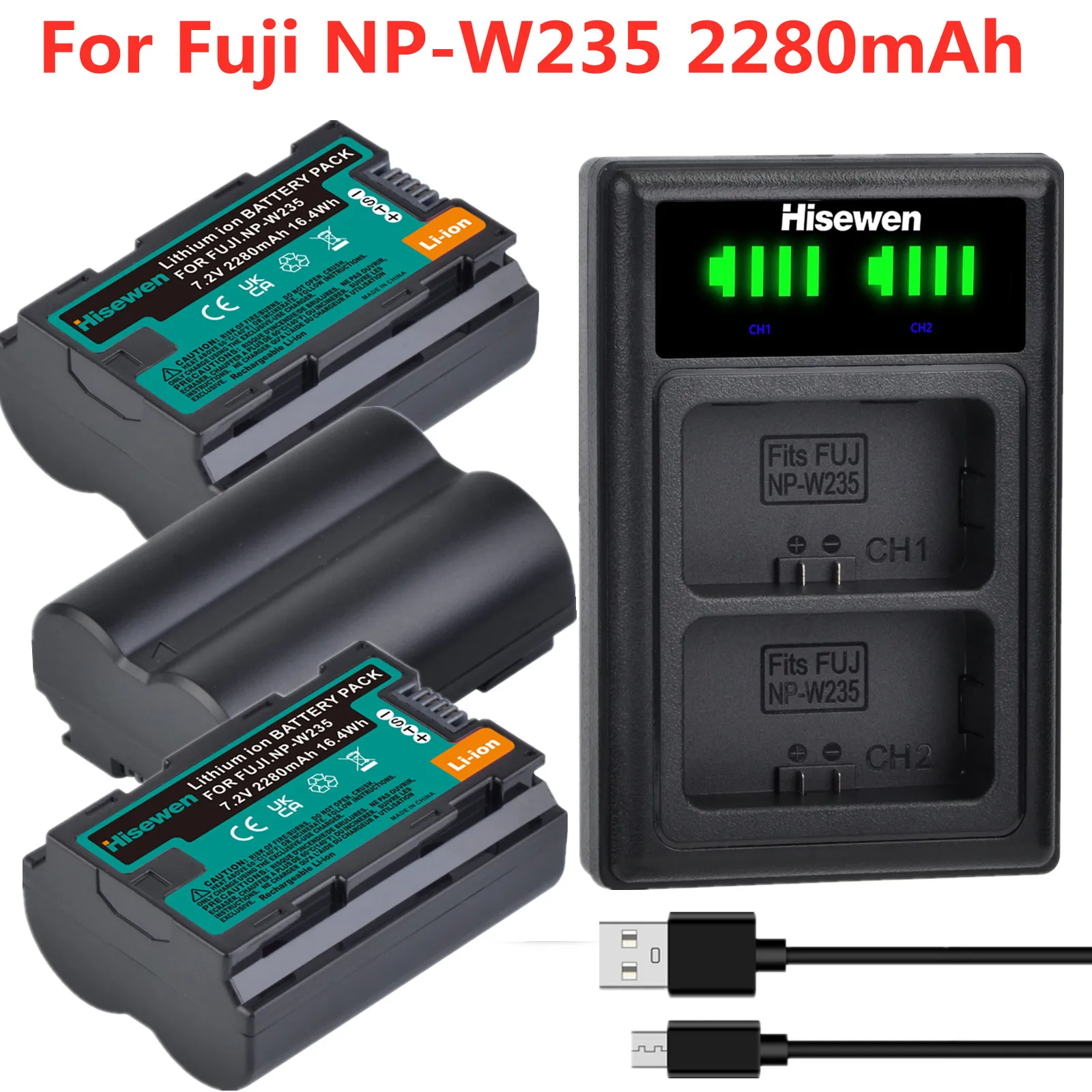 NP-W235 NP W235 2280mah Battery and USB Charger for Fujifilm X-T4 XT5 GFX50S II GFX100S X-H2S GFX 100 II X-H2 X-S20