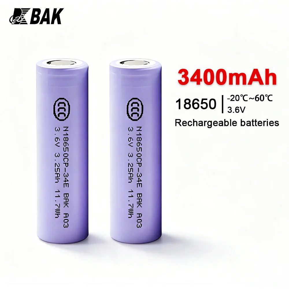 BAK Battery 18650 3400mAh 3.6V Rechargeable Lithium Batteries For Flashlight Toy Car Camera Tool Portable Battery Power Bank