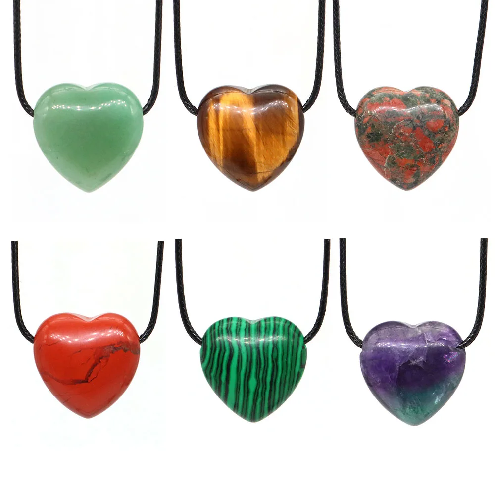 Love Heart Shaped Pendant Adjustable Necklace Natural Stone Reiki Healing Crystal Charms Jewelry for Men Woman Anniversary Gifts