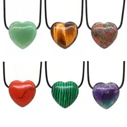 Love Heart Shaped Pendant Adjustable Necklace Natural Stone Reiki Healing Crystal Charms Jewelry for Men Woman Anniversary Gifts