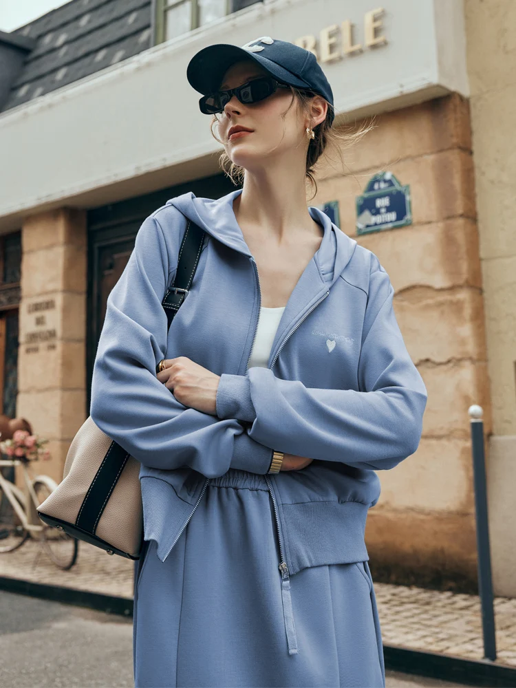 OLrain Women Blue Zip Up Hoodies 2025 Autumn Athletic Leisure Long Sleeve Hooded Jacket Woman Outerwear Lady Clothing O23QW80820