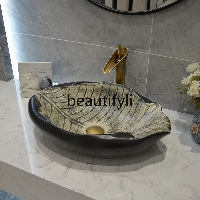 Jingdezhen Ceramic Art Stage Basin Heterosexual Leaf Washbasin Personalized Outdoor Washbasin Children's Water Basin Washbasin