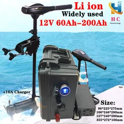 waterproof rechargeable 12V 60Ah 80Ah 120Ah 150ah 180ah 200ah Lithium ion battery for trolling motor boat propeller+10A Charger