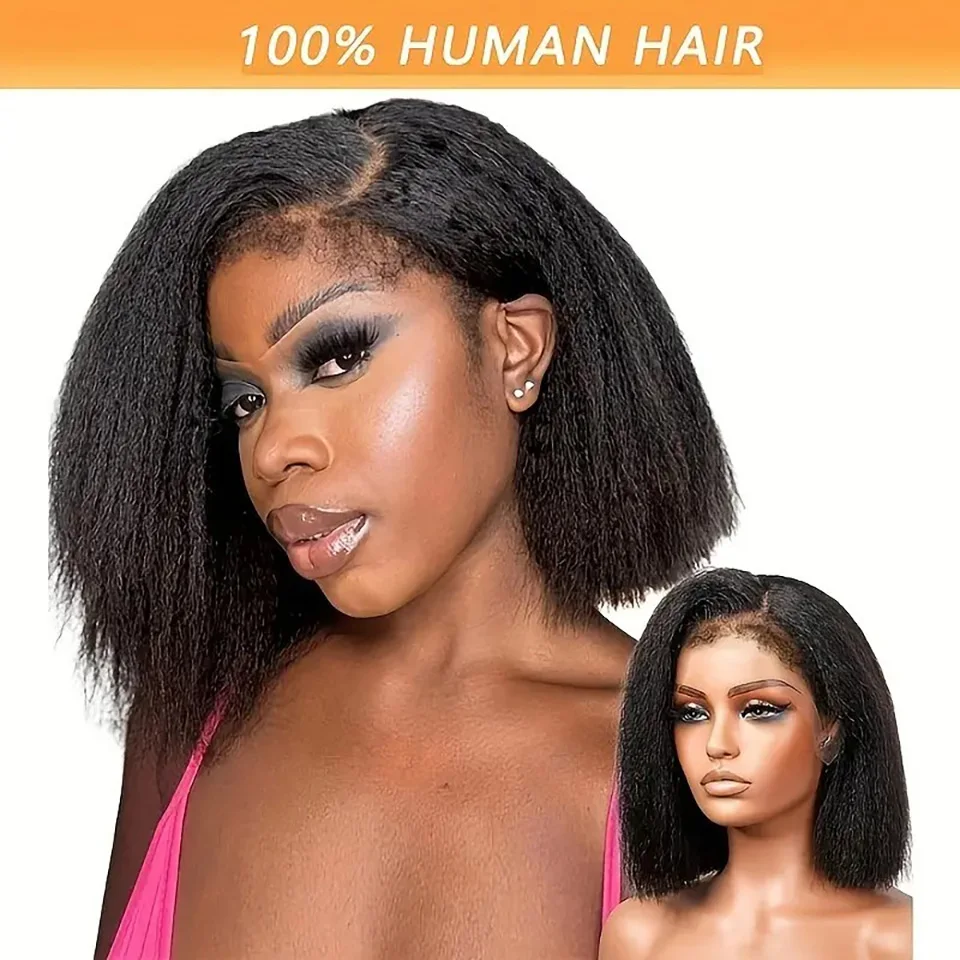 

Yaki Straight C-Part Glueless lace Wig Human Hair Kinky Straight Glueless Lace Wig Human Hair Brazilian Hair Wig For Black Women