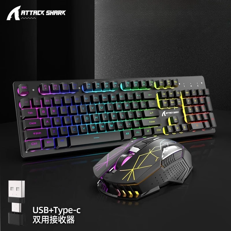 

Беспроводная клавиатура и мышь Attack Shark T3, перезаряжаемая металлическая панель с RGB-подсветкой, USB + Type-C, набор клавиатуры и мыши для ПК, ноутбука, подарки