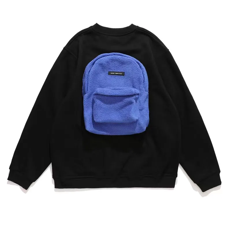 Men Autumn Hoodies Fashion Backpack Sweatshirt 2022 New Solid Color O-Neck Pullover High Quality Streetwear Couple Loose Top