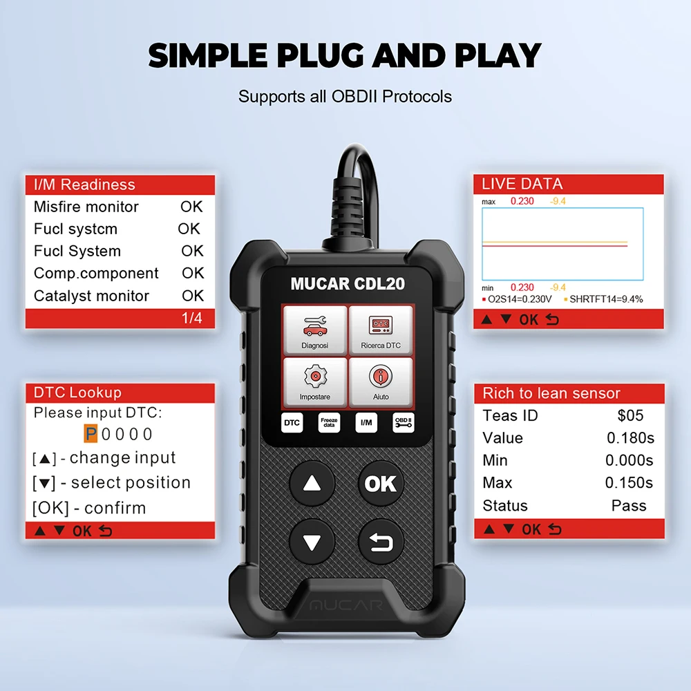 MUCAR CDL20 OBD2 Scanner Car Scan Tools Automotivo Car Code Reader Auto Scanner Check Engine PK ELM327  Lifetime Free