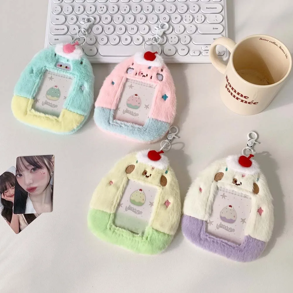 

Korean Idol Cartoon Photocard Holder with Keychain Pendant Protective Case Plush Photocard Holder Fluffy INS Bus Card Holder