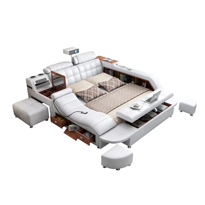 

//Newly Designed Modern Luxury Leather Smart Bed Multi Functional Kingsize Air Purifier With USB Charging For Bedroom Comfort