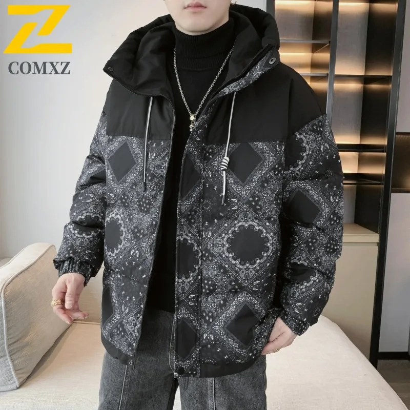COMXZ 2025 Autumn Winter New Men Thickened Hooded Down Jacket Youth White Duck Down Thermal Casual outdoor sports Coat Trend