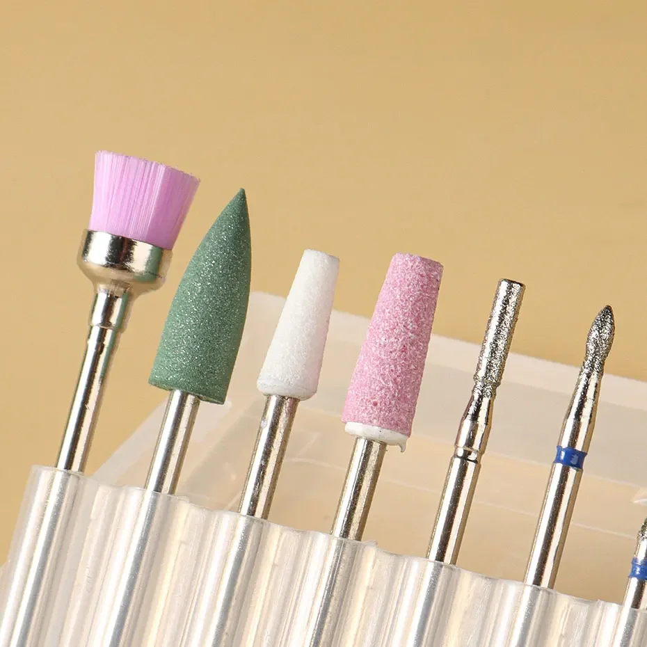1 Box Diamond Drill Bit Nail Files Set Cuticle Burr Milling Cutter For Manicure Portable Dust Clean Brush Nails Polishing Tools