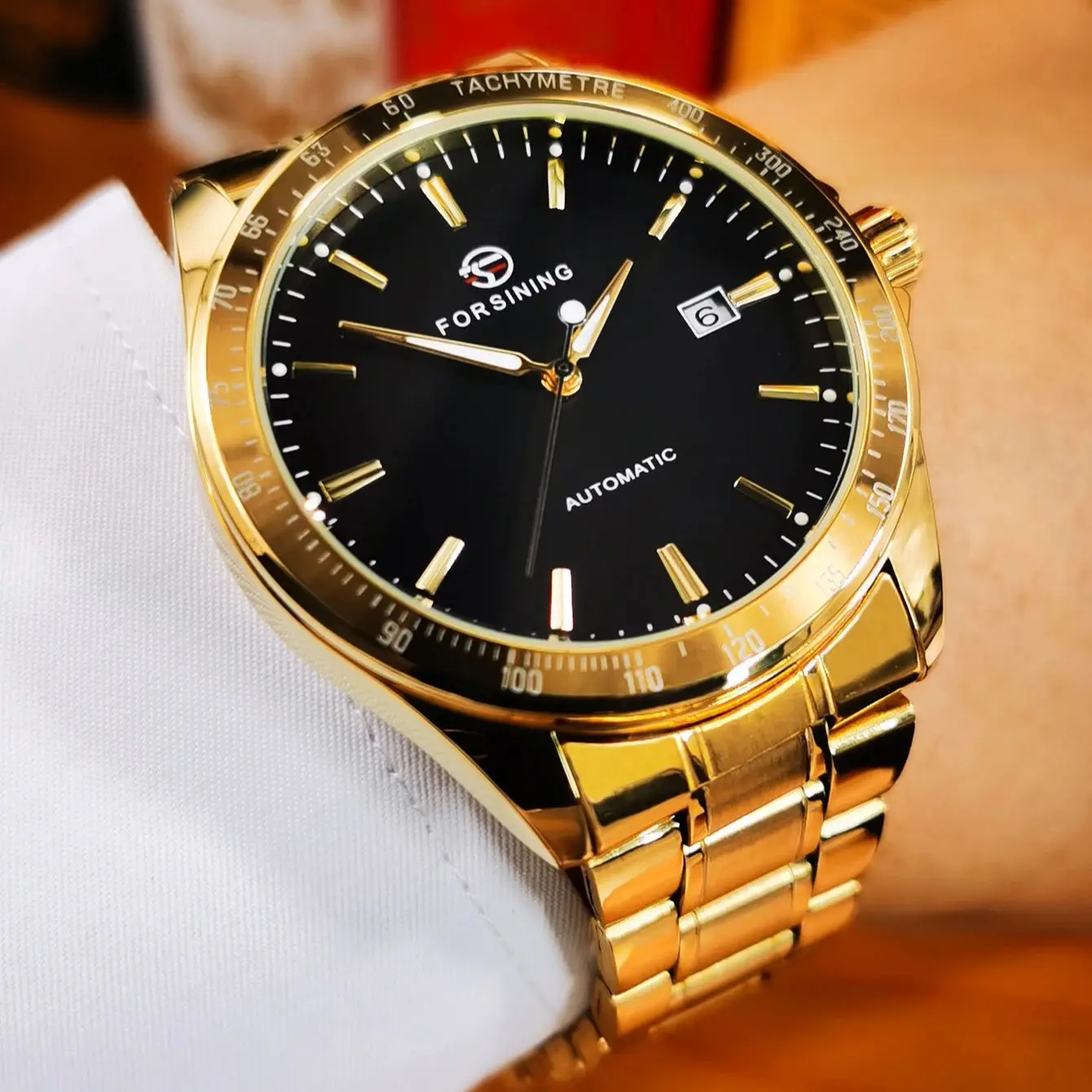 Minimalistische Business-Mechanische Uhren Mode Weißes Zifferblatt Edelstahlarmband Klassischer Kalender Automatische Herrenuhr Forsining