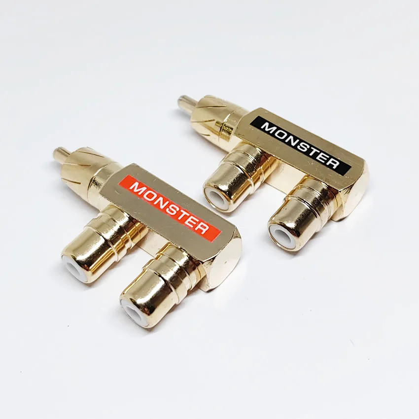 Gold Plated AV Audio Splitter Plug RCA Adapter 1 Male to 2 Female F connector