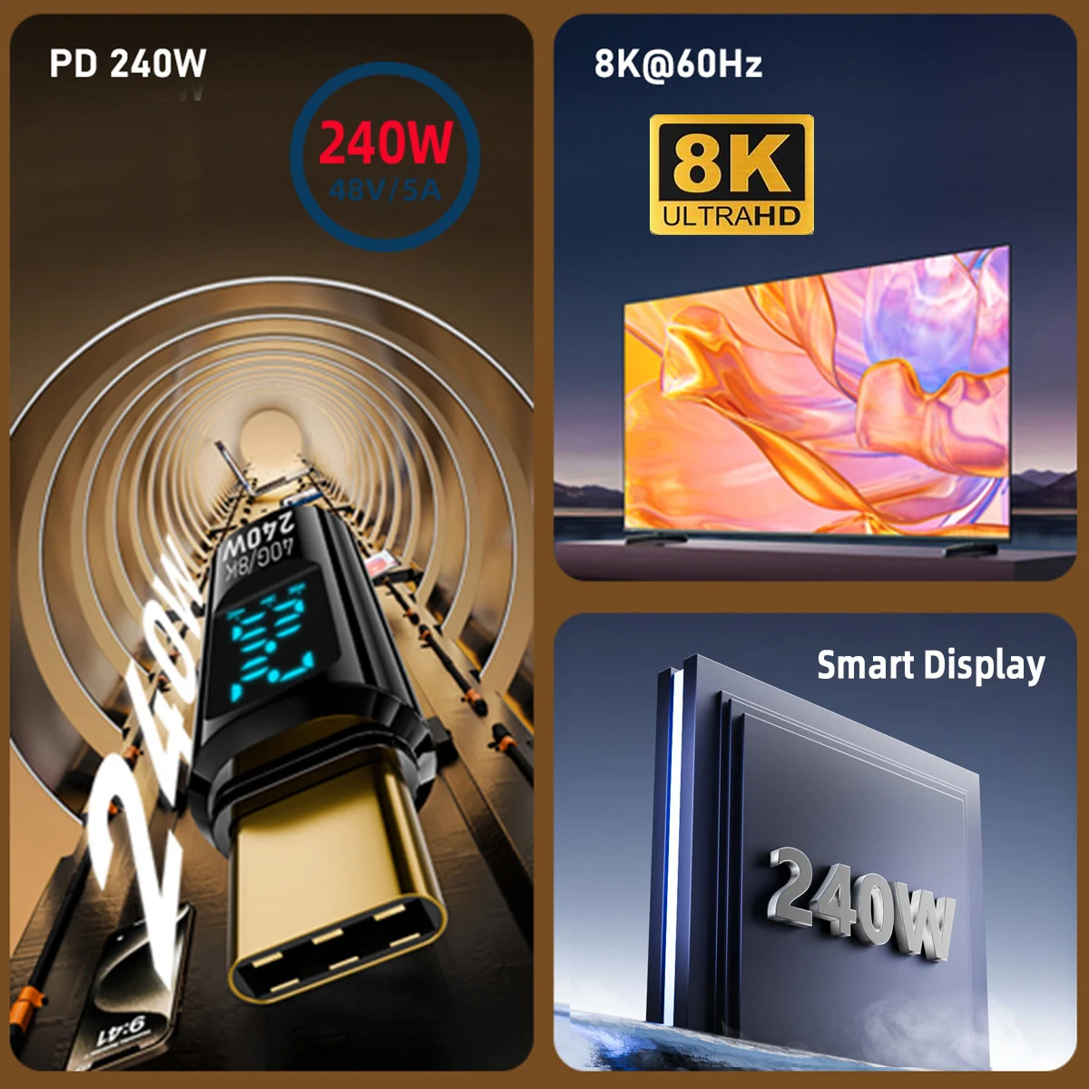 Cablecc 240w tipo-c display led inteligente usb4 macho para fêmea adaptador de extensão usb4.0 40gbps detector de testador de monitoramento