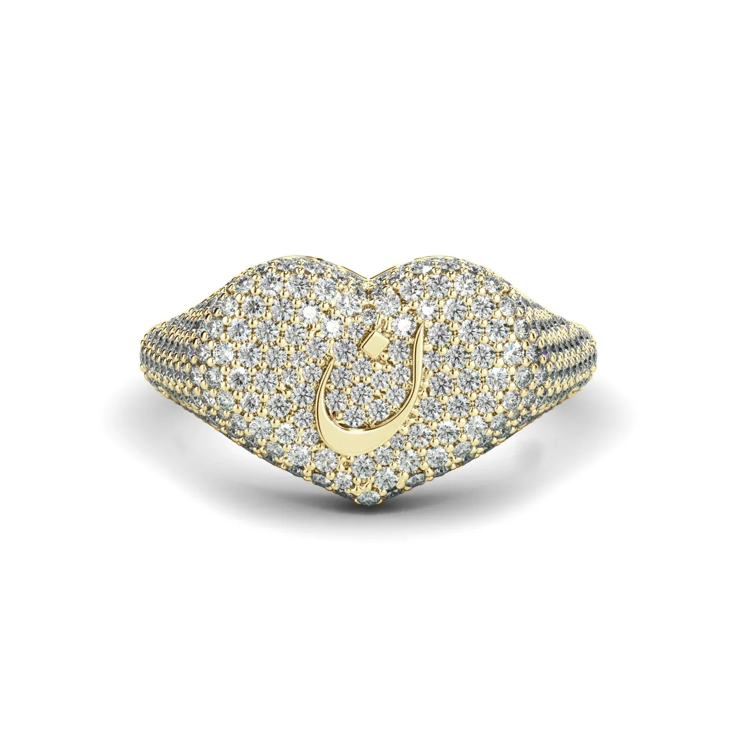 Custom 3D Letter Ring Pave Diamond Arabic Initial Heart Personalized CZ Arabic Letter Rings Muslim for Women Luxury Jewelry