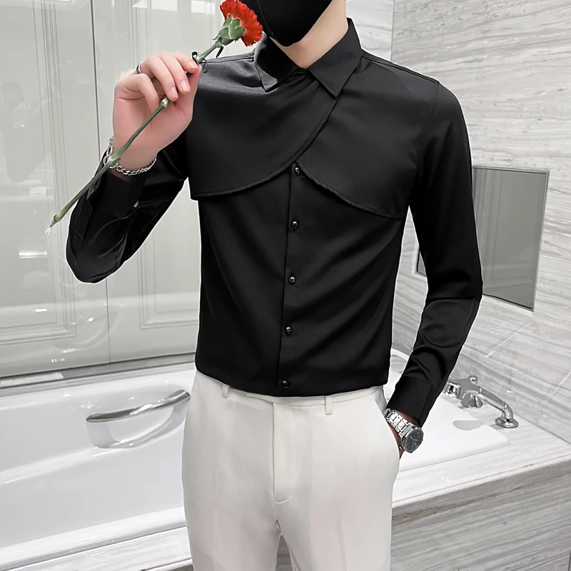 2022 Personalized Design Men\'s Shirt Long Sleeve Slim Casual Shirt Social Party Tuxedo Host Singer Formal Shirts Streetwear Tops