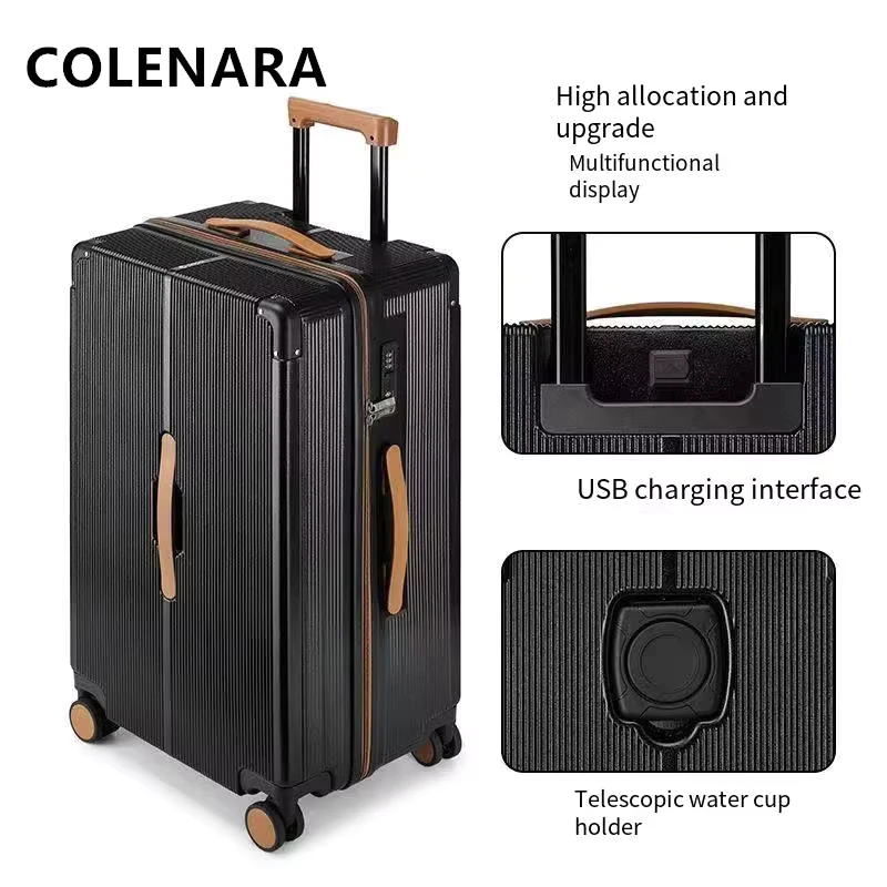 COLENARA Rolling Suitcase Zipper Boarding Box Aluminum Frame Trolley Case 20