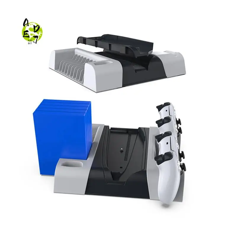 

AED7-For PS5 Slim/PS5 Pro Vertical Cooling Stand Handle Double Charging Station With Light With Game Disk Storage Rack