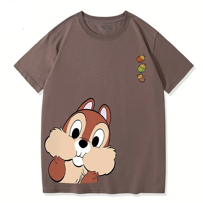 Disney Chip Dale Couples T-shirt Summer Short Sleeve Loose O Neck Hip Hop Streetwear Tee Shirts Female Harajuku Oversized Top