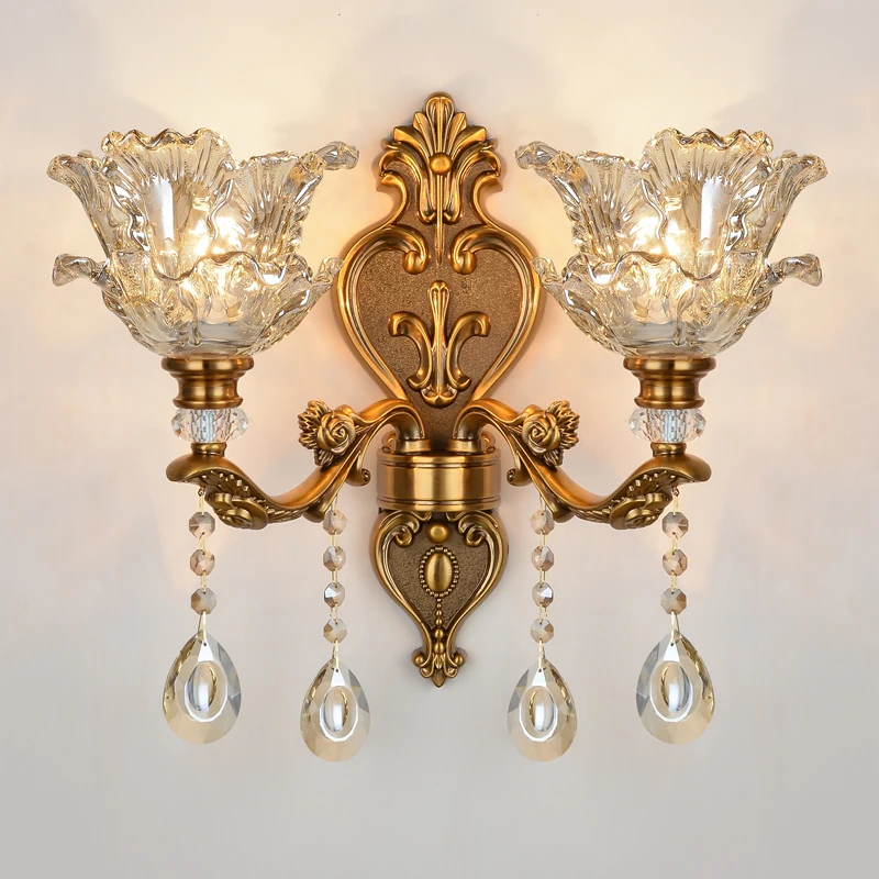 

Gold bronze living room candle crystal wall lamp staircase retro bedroom bedside double head single head wall lamp