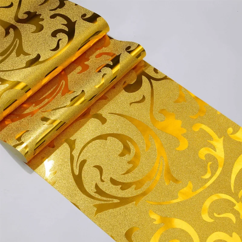 Gold foil wallpaper golden silver European-style ranunculus vetch leaf ceiling living room bedroom TV background wallpaper