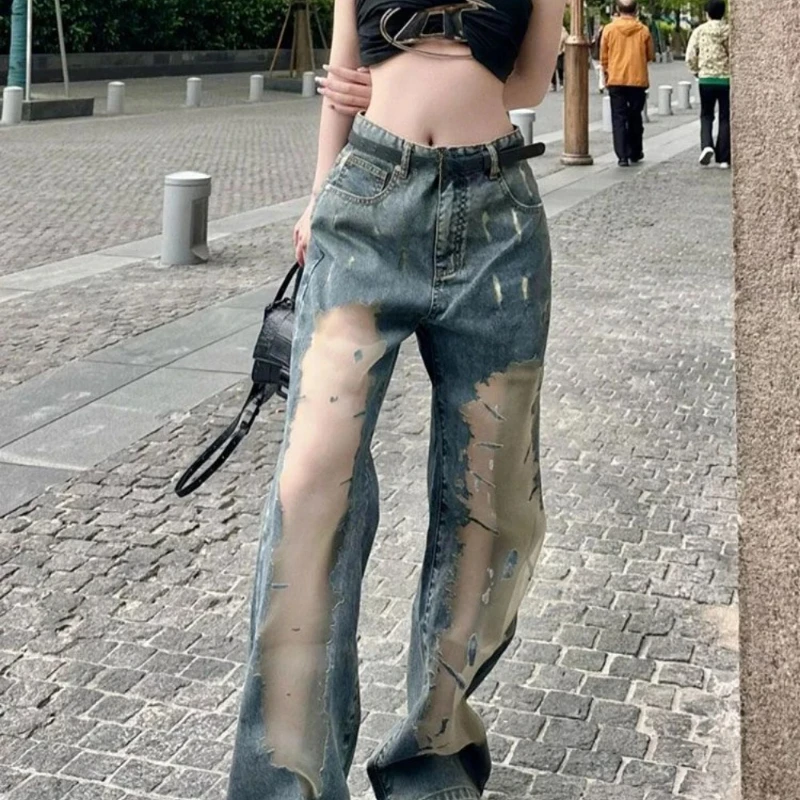 

Woman Jeans Hippie Loosefit Summer Denim Pants for Women on Sale Emo Stylish Vibrant Streetwear Harajuku Fashion Gyaru Trousers