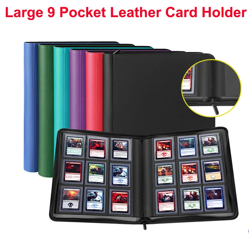 

Large PU 9 Pocket Leather Card Holder with Zippered & Inner Pages Card Album Storager Game Collection Album Holds 252 Cards