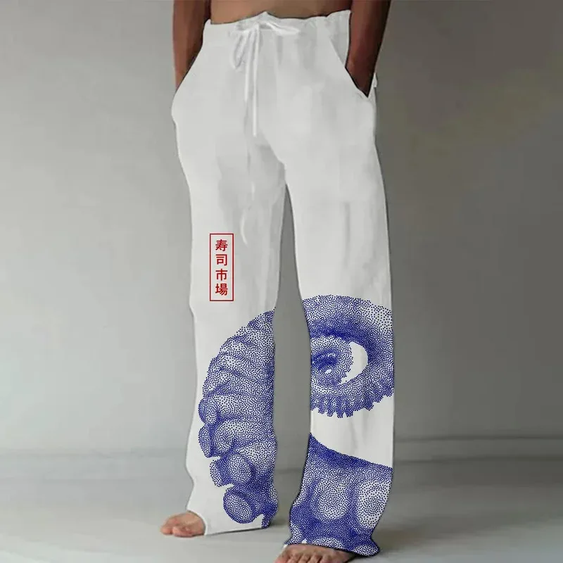 2025 سراويل رياضية وترفيهية جديدة إبداعية للرجال ، سراويل رجالية عائلة القرش طباعة ثلاثية الأبعاد على الطراز الأوروبي والأمريكي