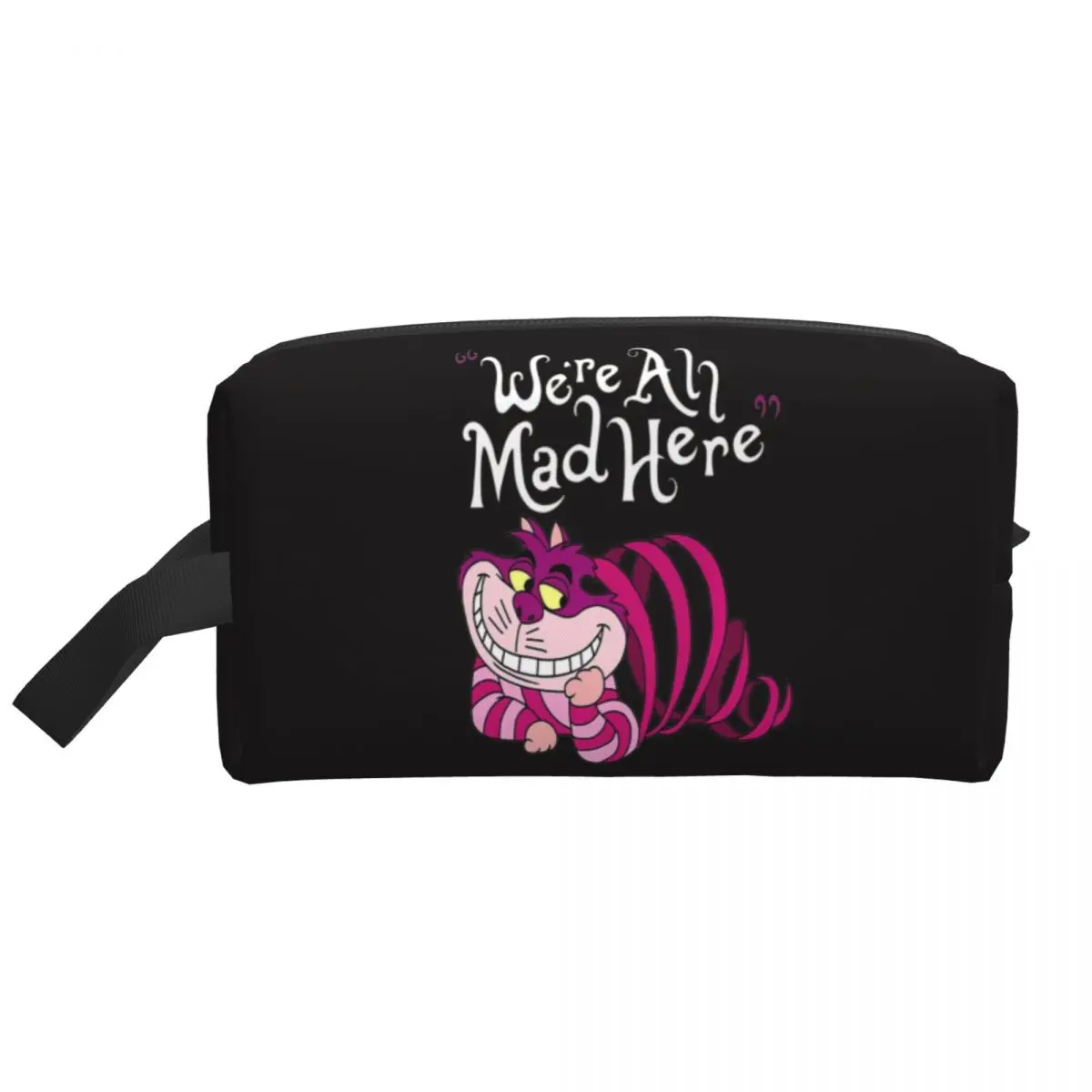 Custom Cute Cheshire Cat Travel Toiletry Bag for Women We're All Mad Here Cat Cosmetic Makeup Organizer Beauty Storage Dopp Kit