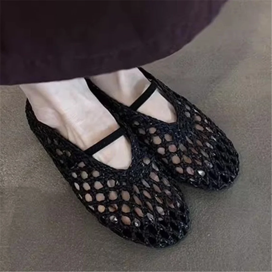 

Retro Mesh Design Women Flats Fashion Hollow Out Soft Sole Mary Jane Shoes Woman Comfort Roman Summer Sandals Zapatos De Mujer