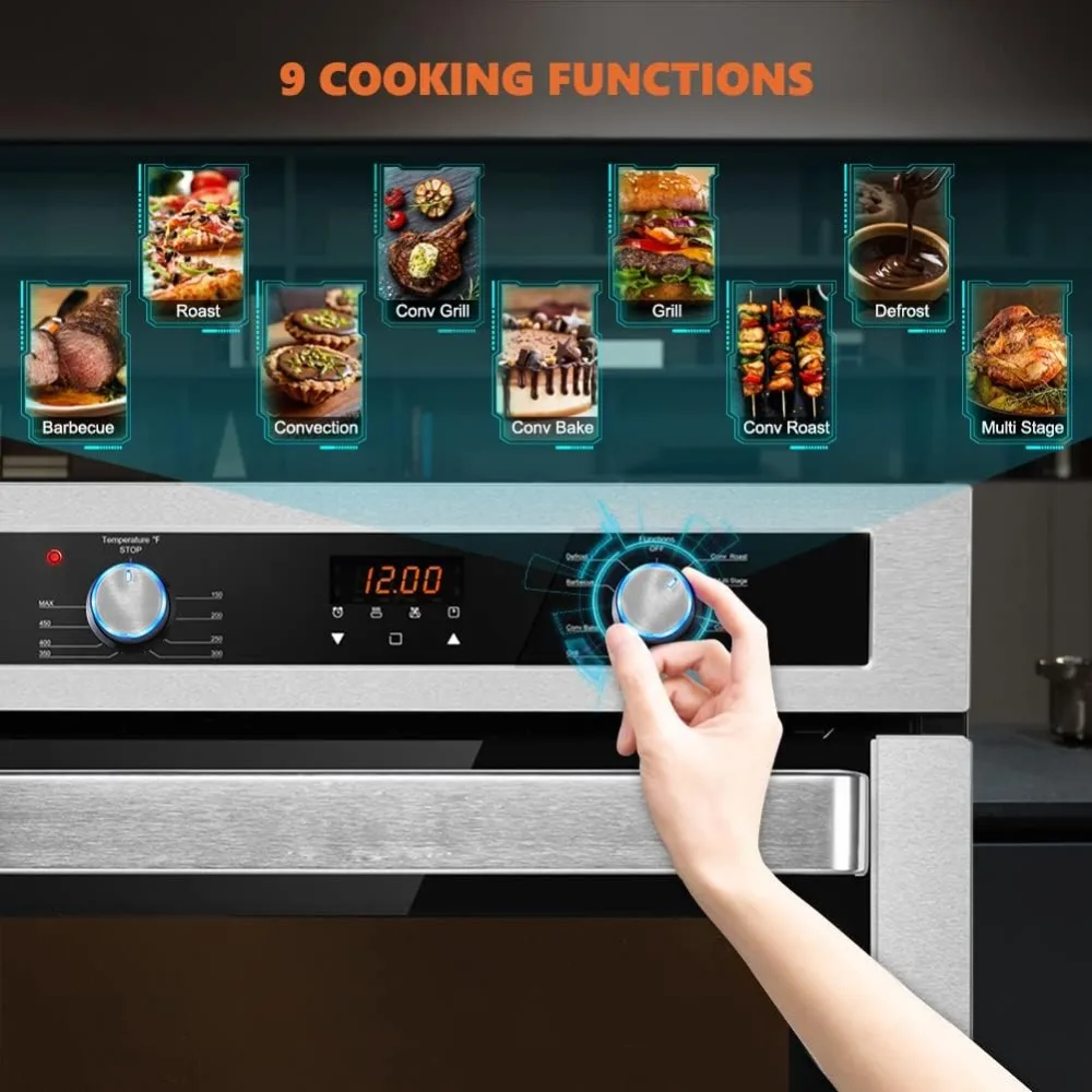 24 Inch Single Wall Oven, ETL Certified, 2.3Cu.ft. Total Capacity Electric Built-in Oven with 9 Cooking Functions