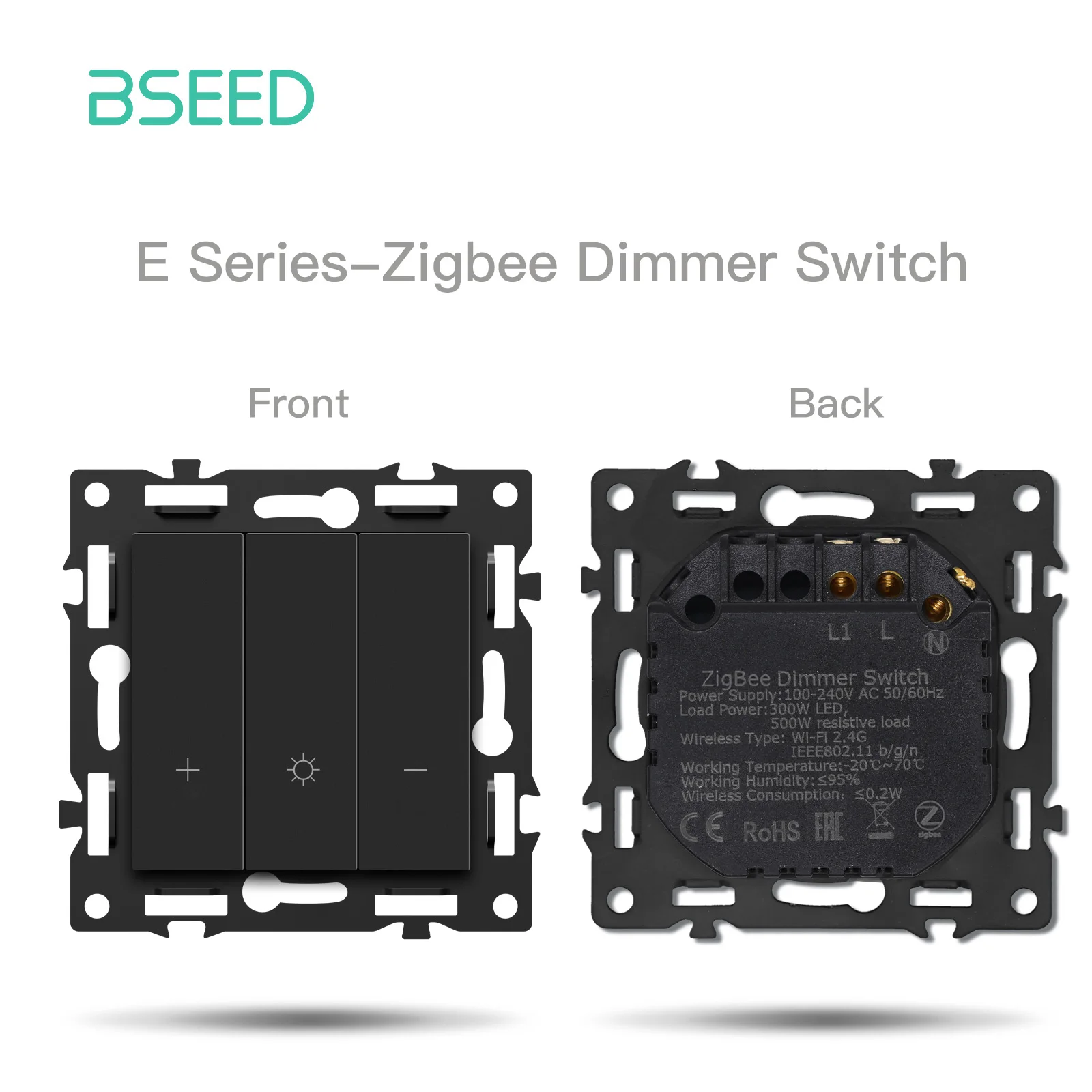BSEED Zigbee Klik Lichtschakelaar Deel 1/2/3/4Gang 2Way Schakelaar Functie DIY Deel EU Smart Socket Outlets Plastic Frame Zwarte Kleur