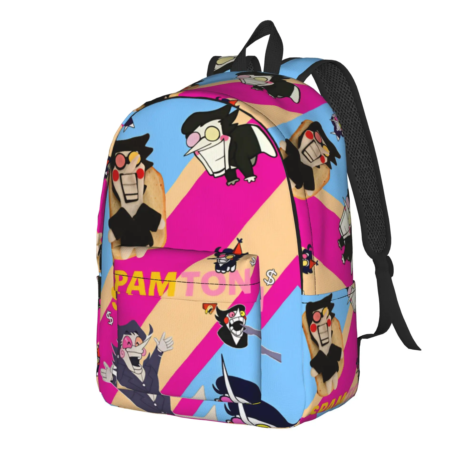 Deltarune Spamton Multi Cute Forms Striped Background Spamton Text Backpack Travel Backpacks Male Cute High School Bags Rucksack
