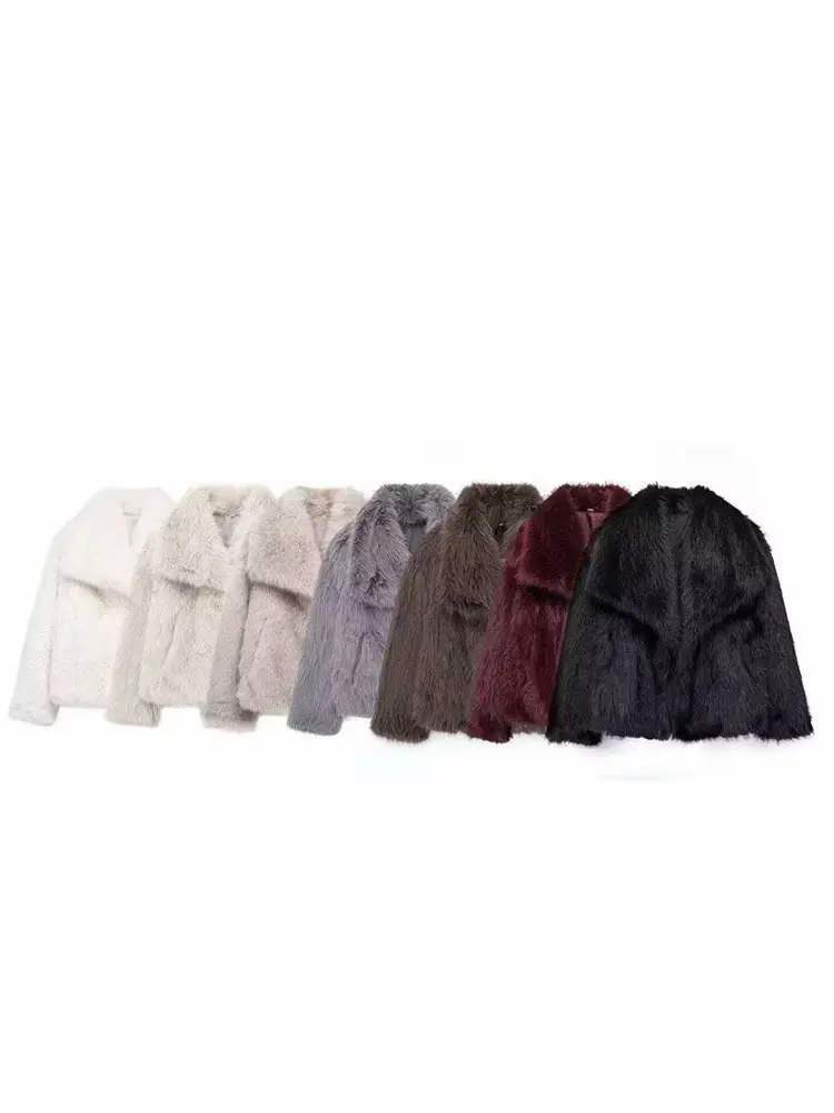 HH 2024 Winter Women\'s Street Fashion Fur Thick Coat Artificial Fur Effect Lapel Collar Long Sleeves V-Neck  Casual Warm Plu