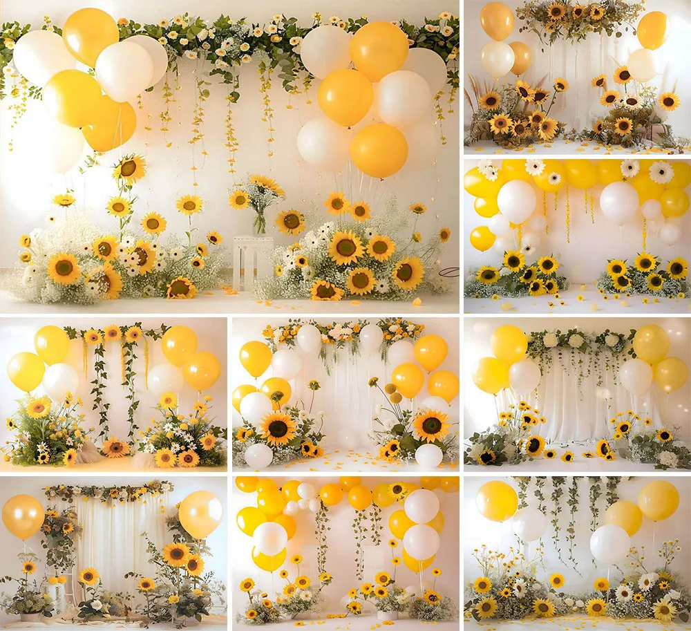 

Mehofond Photography Background Sunflower Balloon Arch Floral Kid Birthday Party Cake Smash Portrait Decor Backdrop Photo Studio