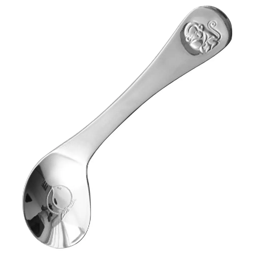 

Stainless Steel Baby Feeding Spoon for -Feeding Training Non-Slip Ergonomic Handle Left-Bent Design Spoon with
