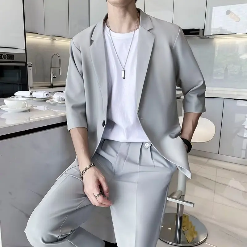 

Men's suit Light mature style seven quarter sleeve casual suit for trendy men thin style for teenagers loose mid sleeved