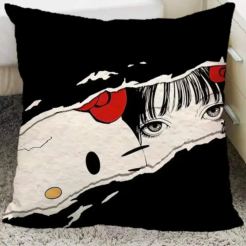 Hello Kitty Junji Ito Tomie Anime Peripheral Pillow Kawaii Cartoon Home Decor Bedside Sofa Dormitory Soft Cushion Cute Toy Gifts