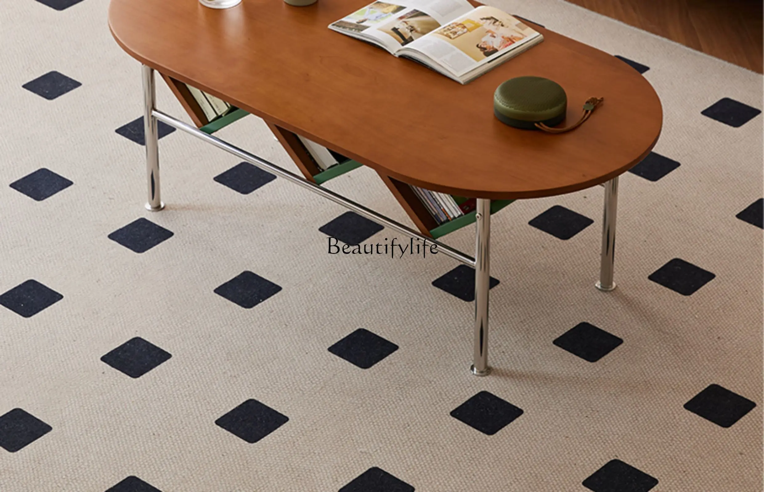 الرجعية الخشب الصلب شقة صغيرة جديدة غرفة المعيشة طاولة القهوة المنزل أريكة طاولة شاي طاولة التخزين #6