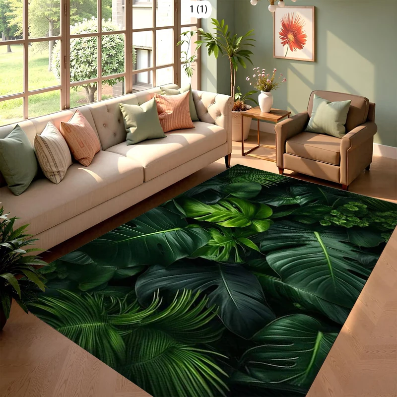 Tropischer Dschungel-Wohnzimmerteppich mit Palmblatt-Monstera-Muster, moderne Heimdekoration, weicher, rutschfester Teppich für Wohnzimmer und Schlafzimmer