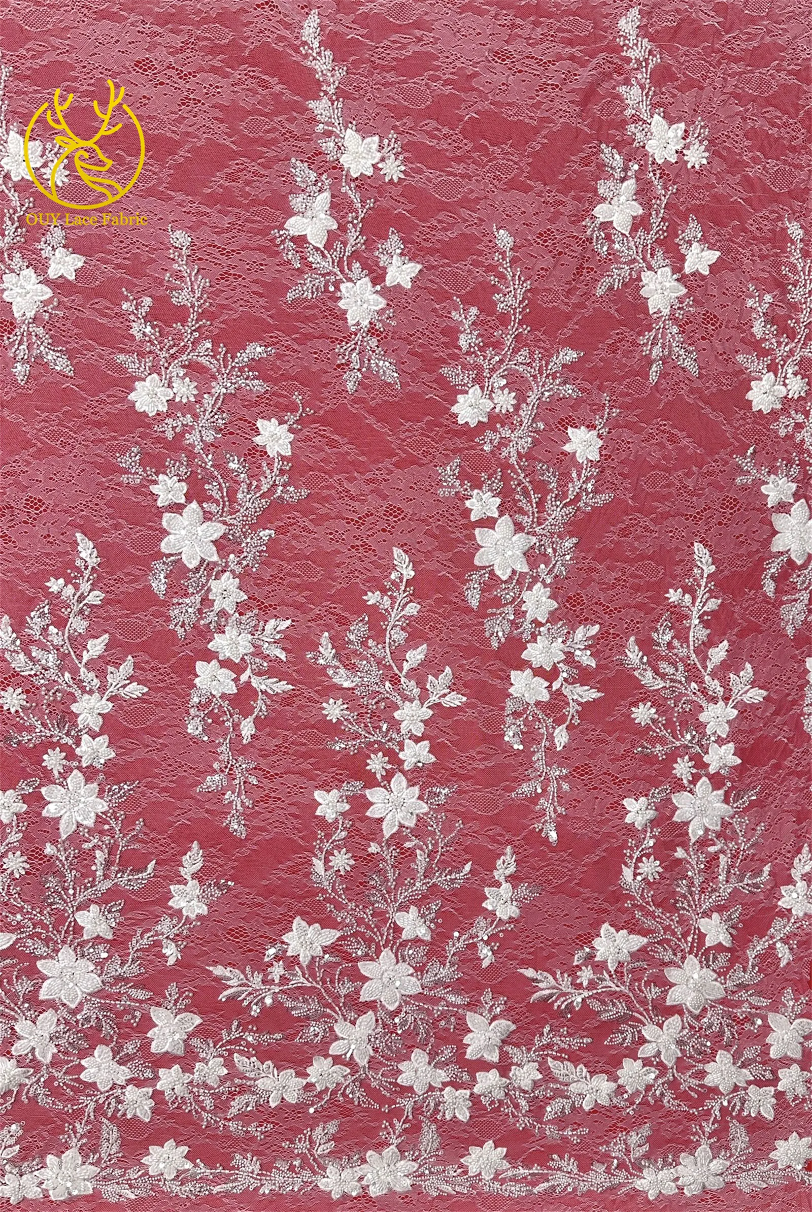 2026 Eleganter afrikanischer Perlen-Bräutigam-bestickter Spitzenstoff, 5 Yards, nigerianischer französischer Pailletten-Spitzenstoff zum Nähen von Hochzeitskleidern – Detail 11