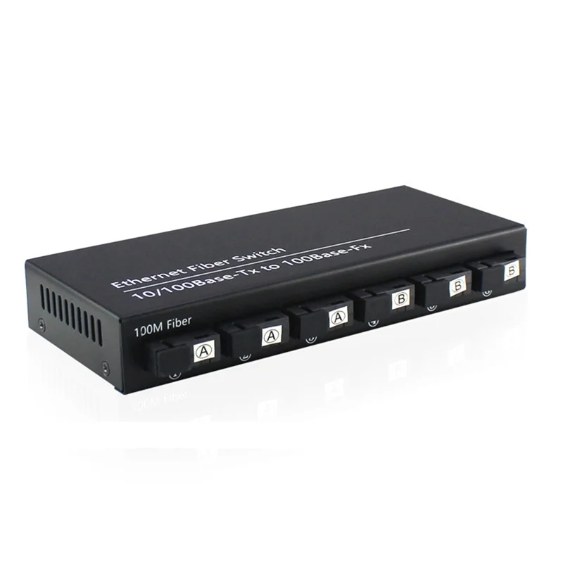 6 พอร์ต 10/100M Ethernet Switch 6 พอร์ตไฟเบอร์ 25KM 2UTP RJ45 Fiber Optical Transceiver Optical Media Converter US Plug