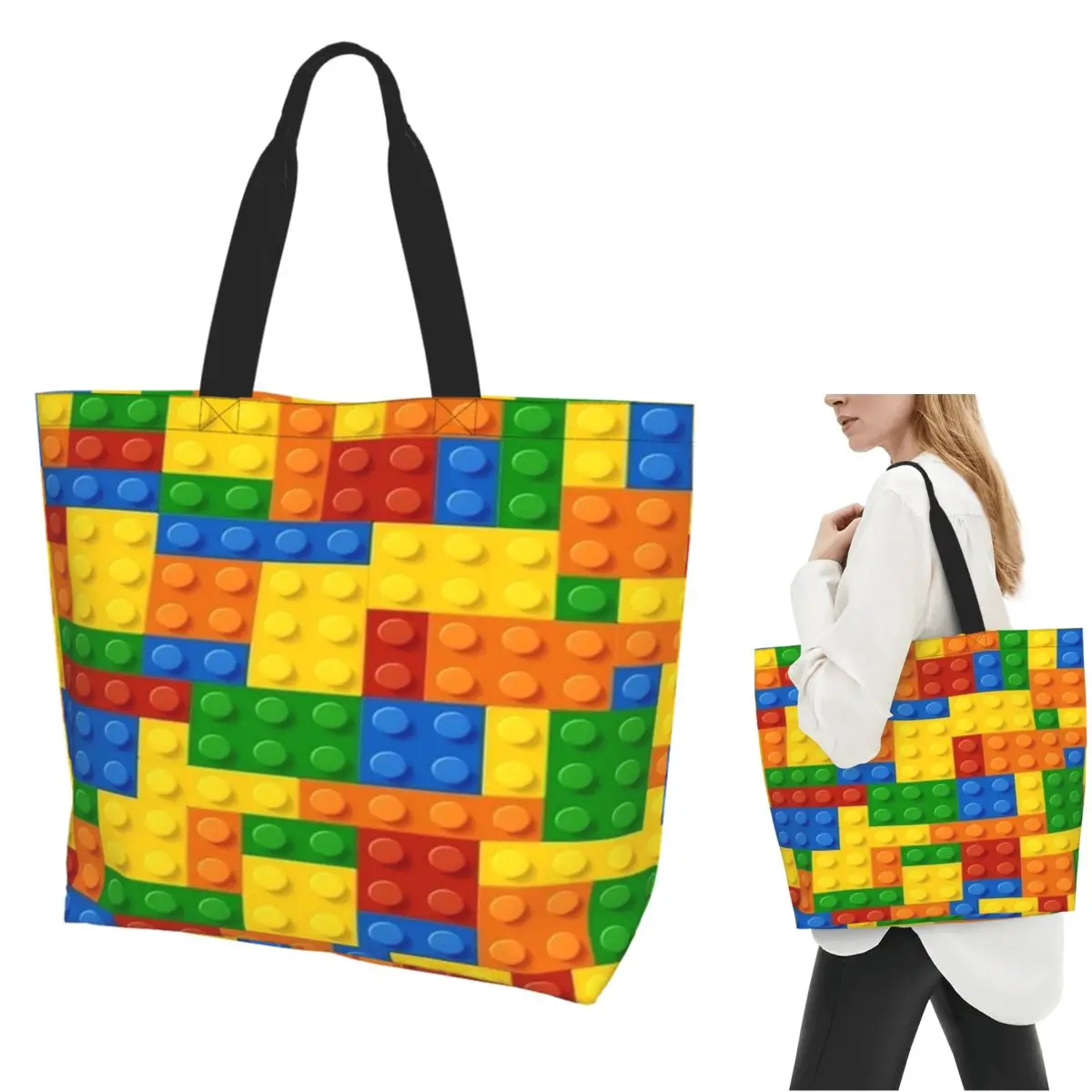 

Hit The Bricks Shopping Tote Bag Canvas Large Capacity Shoulder Bags Shopper Grocery Handbag for Women