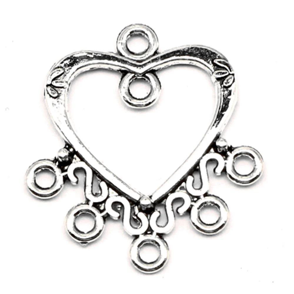 Love Heart Earring Connector Jewellery Making Pendants Accessori For Woman Women Jewelry 22x25mm 10pcs Antique Silver Color